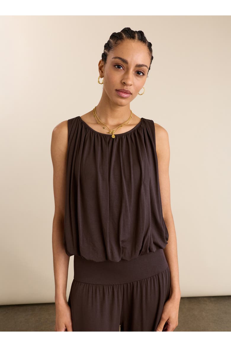 Eddy Bubble Hem Top, Main, color, Dark Chocolate