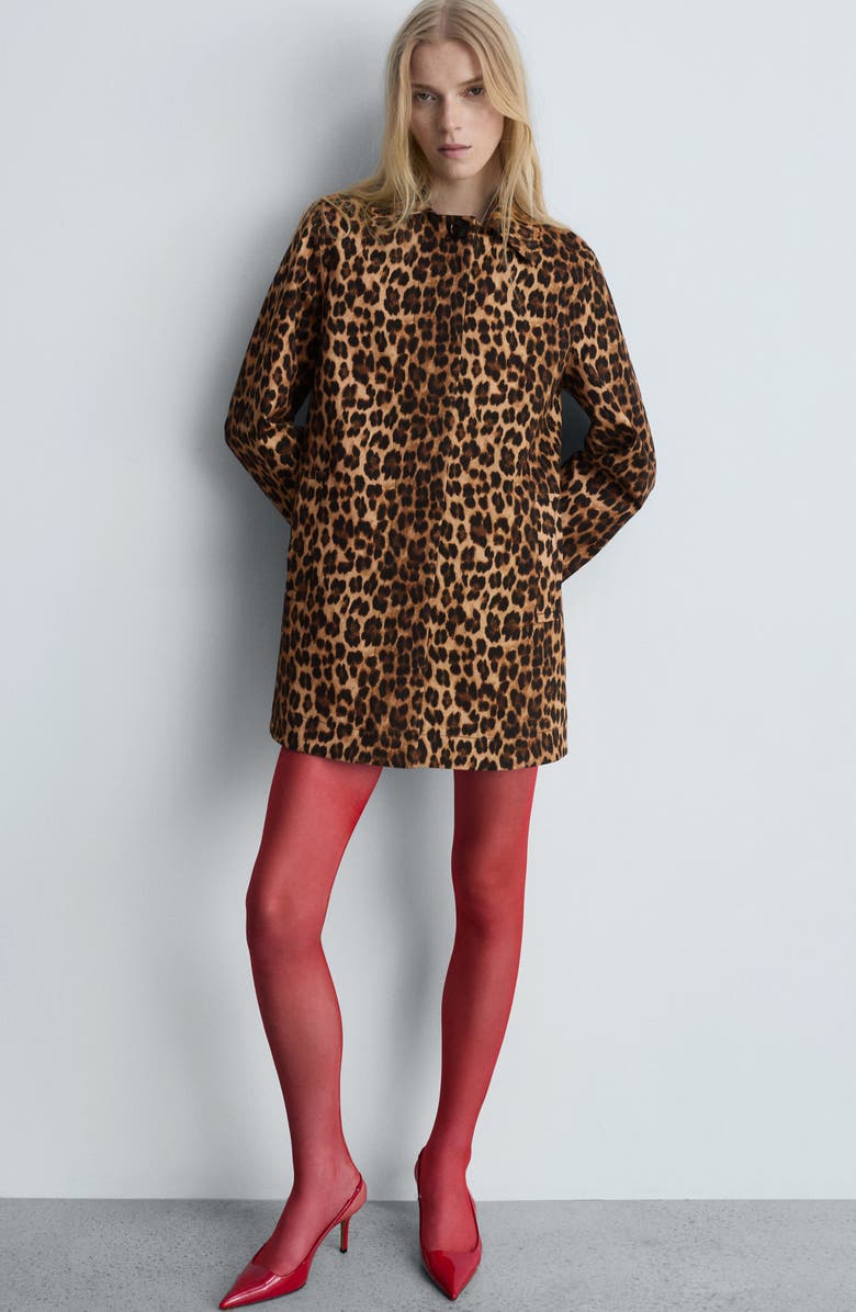 MANGO Leopard Print Stretch Cotton Coat, Alternate, color, 