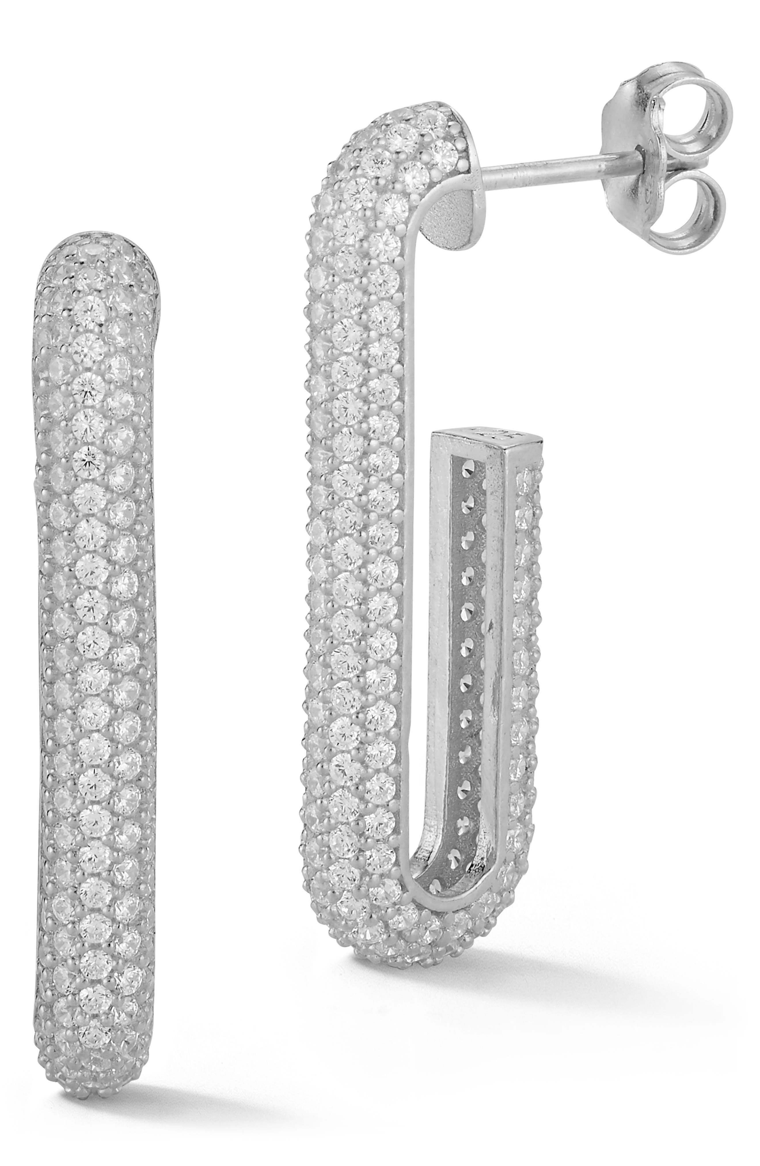 Pavé Cubic Zirconia J-Hoop Earrings