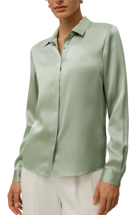 Basic Concealed Placket Silk Shirt