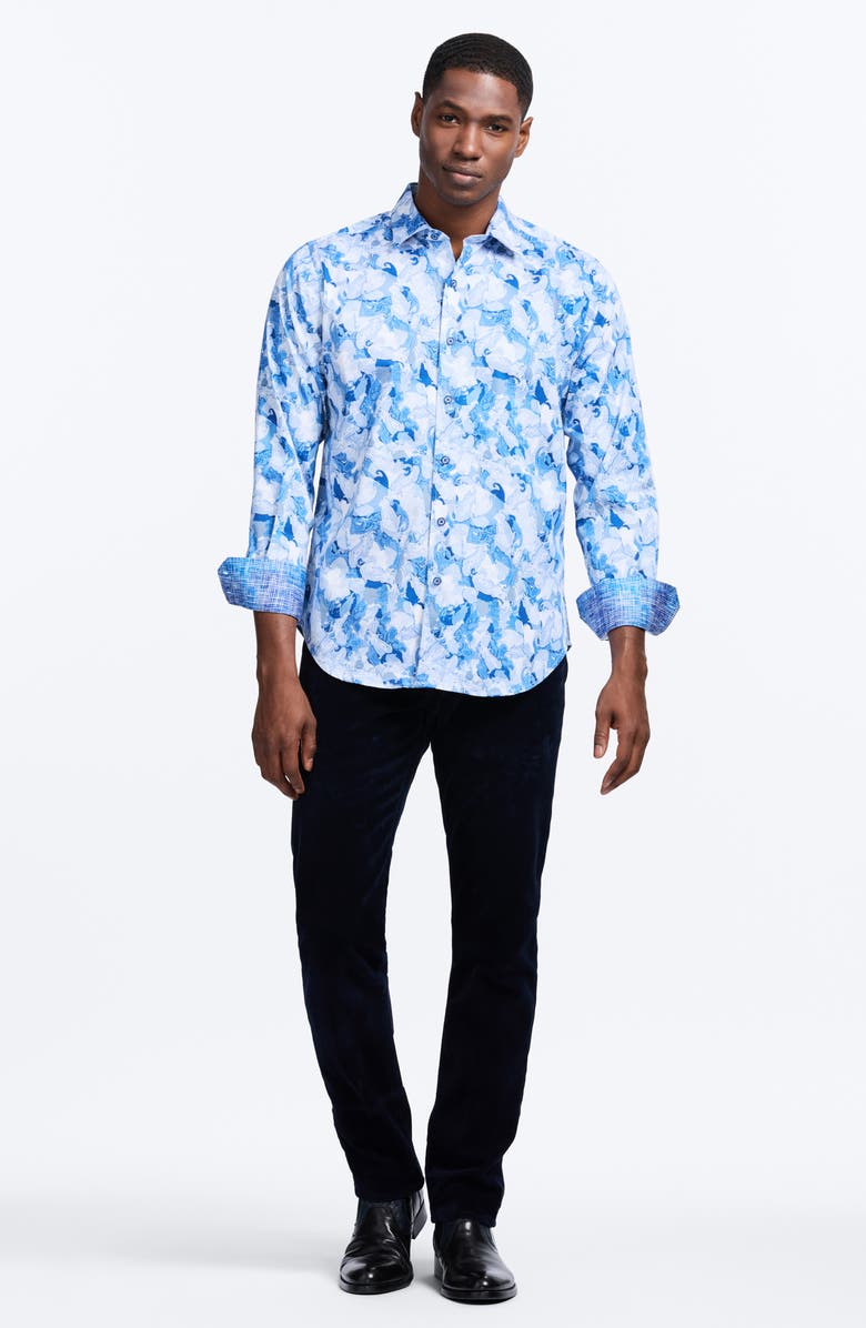 Robert Graham Baskerville Koi Print Stretch Cotton Button-Up Shirt, Alternate, color, Blue