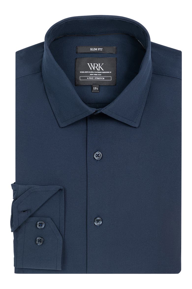 Slim Fit Solid Performance Dress Shirt, Alternate, color, NAVY