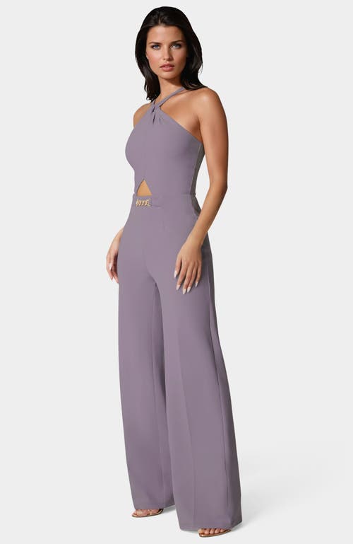 Bebe Halter Palazzo Leg Jumpsuit In Purple
