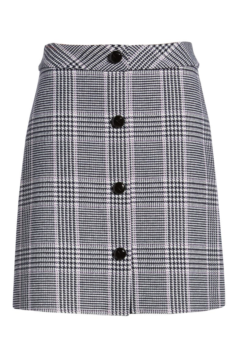 Button Front Plaid Skirt, Alternate, color, NAVY NIGHT HOUNDSTOOTH