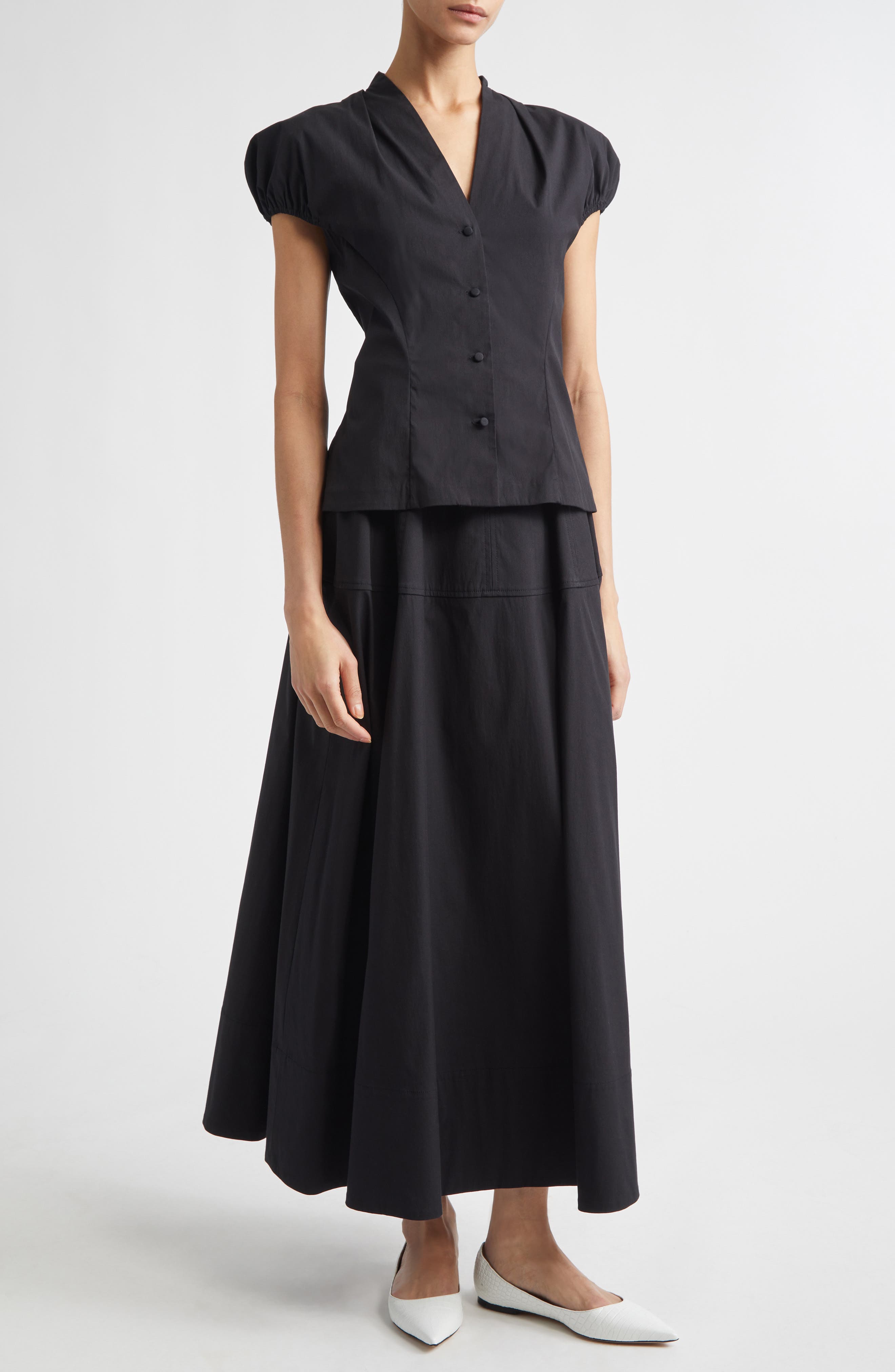 Cotton Blend Stretch Poplin Skirt - image 2