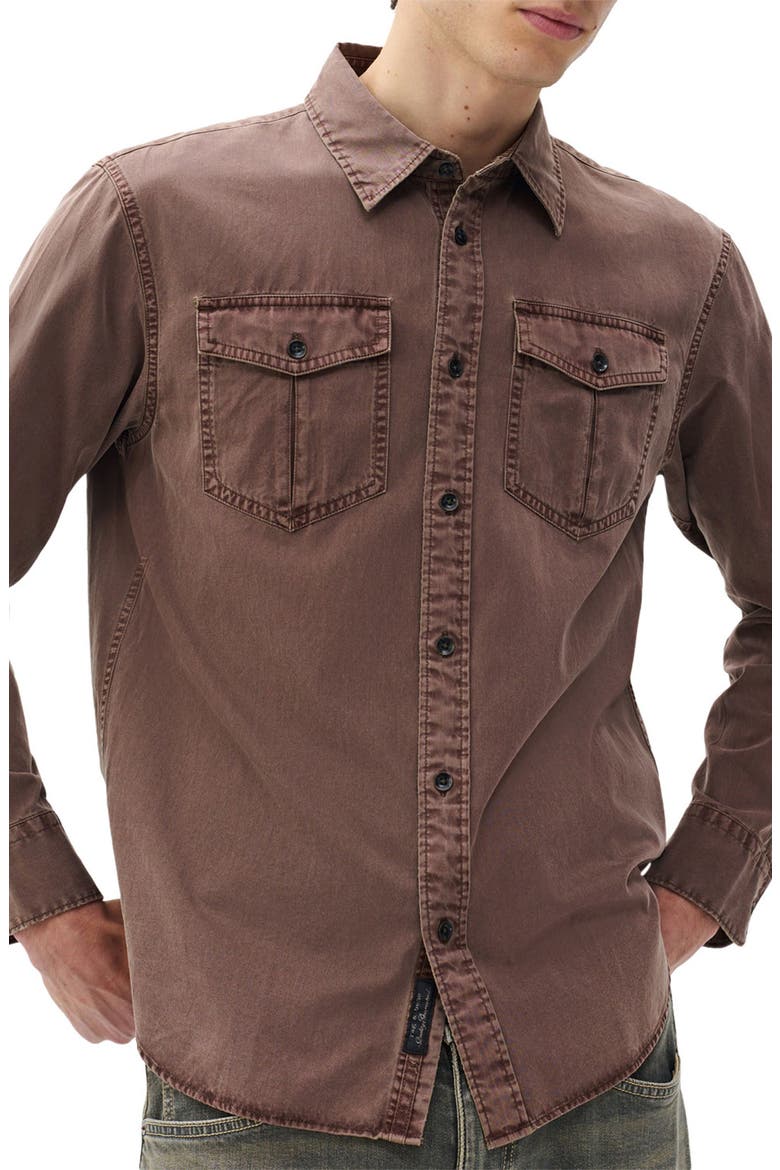 Finch Cotton & Lyocell Military Button-Up Shirt, Main, color, COFFEE