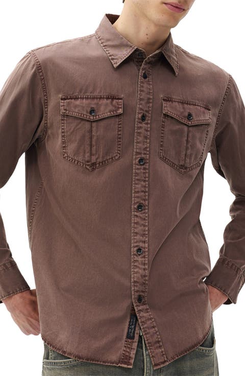 Finch Cotton & Lyocell Military Button-Up Shirt