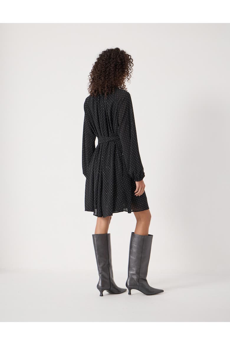 Diamante Gathered Neck Mini Dress, Alternate, color, Black