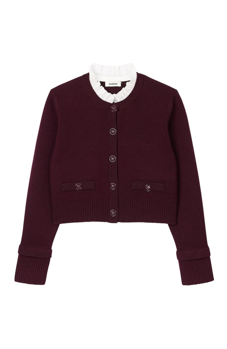SANDRO Knit cardigan with ruffled collar, Alternate, color, 