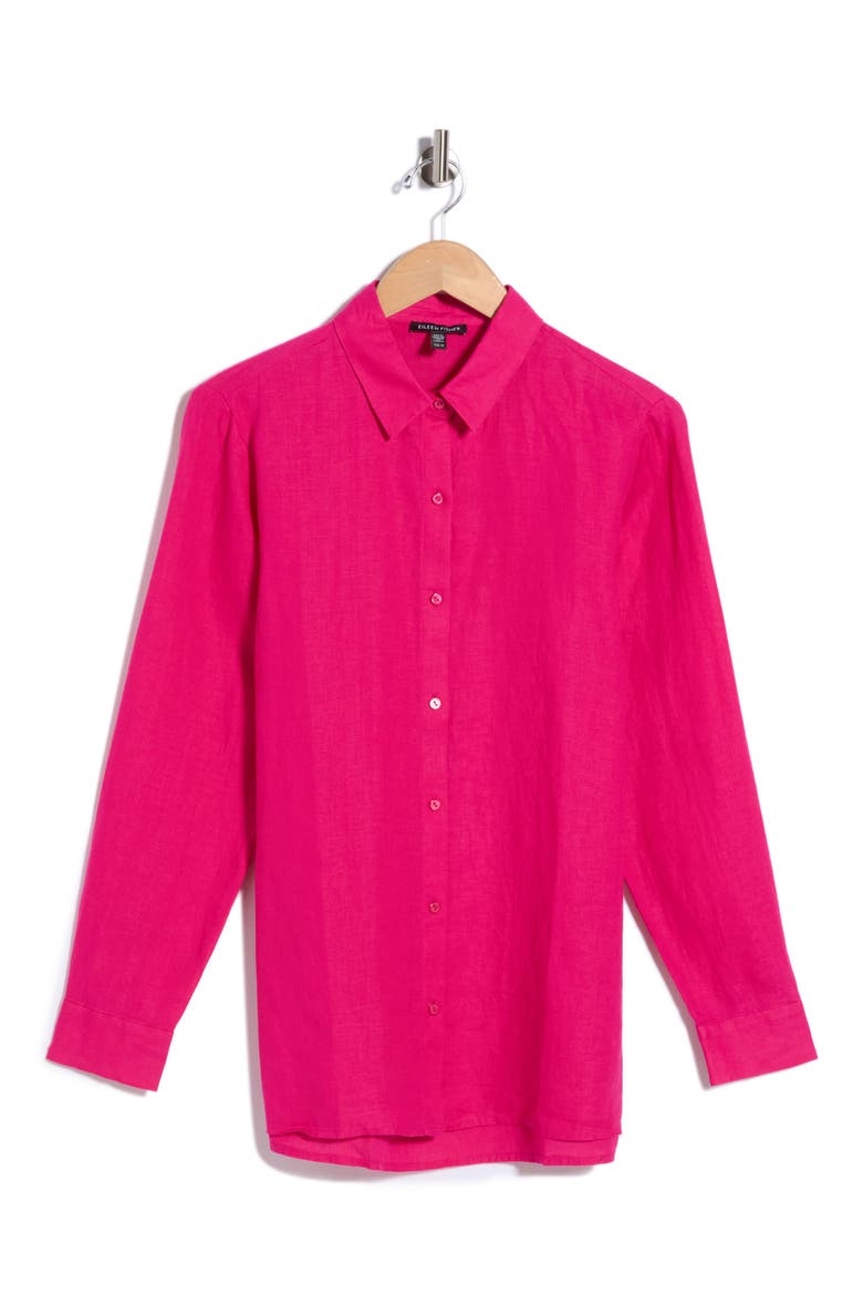 Classic Collar Organic Linen Button-Up Shirt, Alternate, color, FUCHSIA