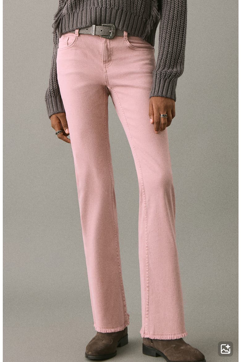 Frayed Mid Rise Flare Jeans, Main, color, PASTEL PINK