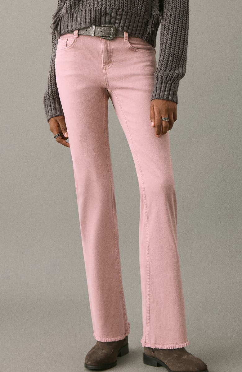 MANGO TEEN Frayed Mid Rise Flare Jeans, Main, color, Pastel Pink