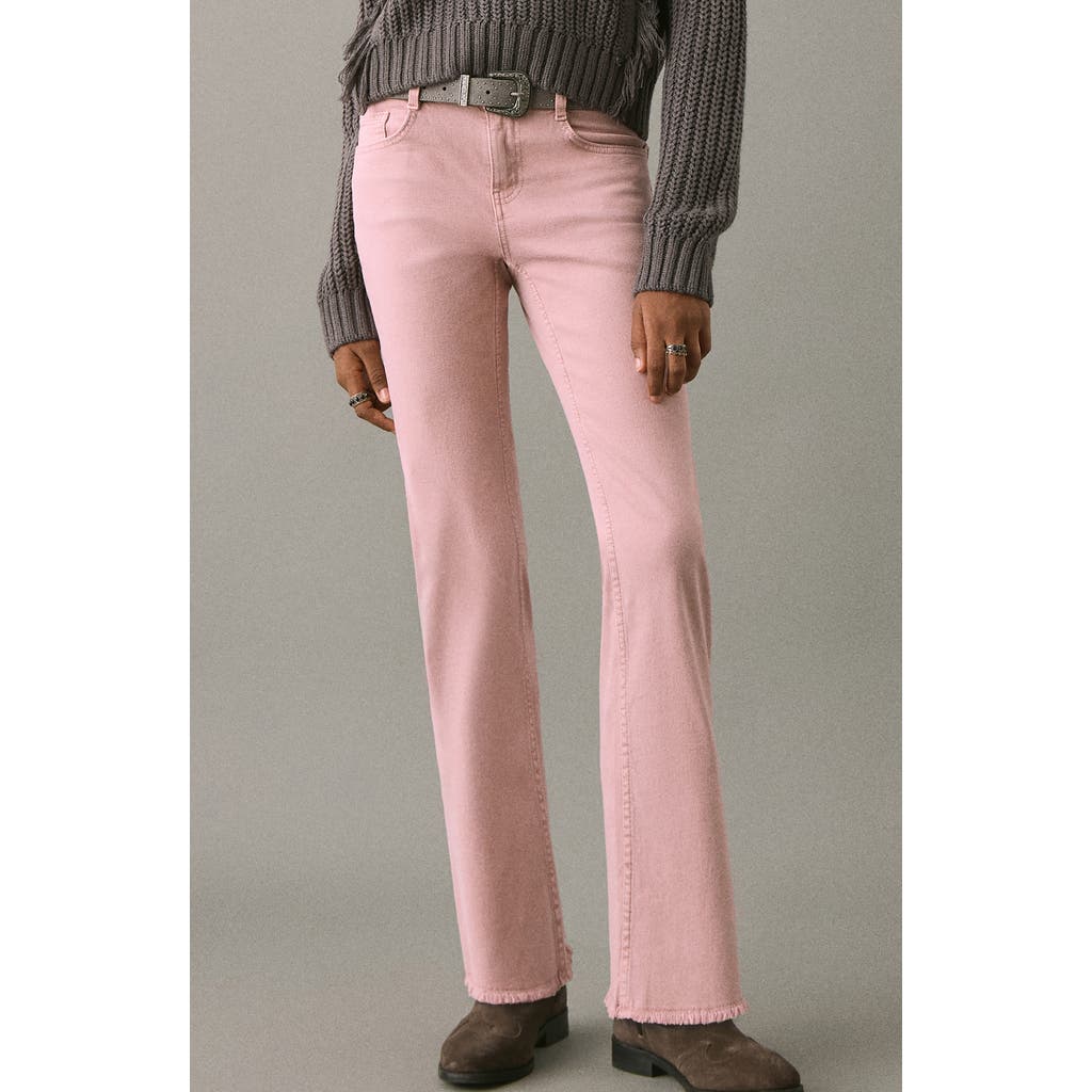 Mango Teen Frayed Mid Rise Flare Jeans In Pink