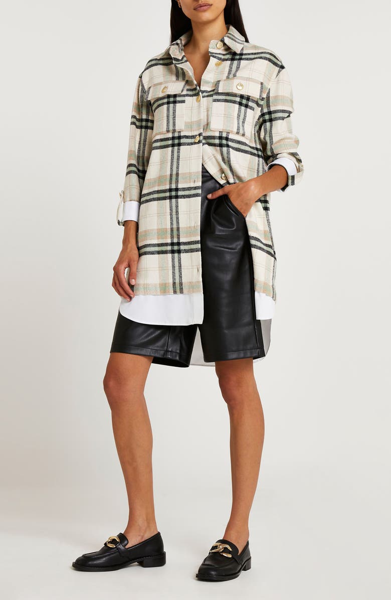 River Island Women's Longline Plaid Flannel Shirtdress, Alternate, color, 