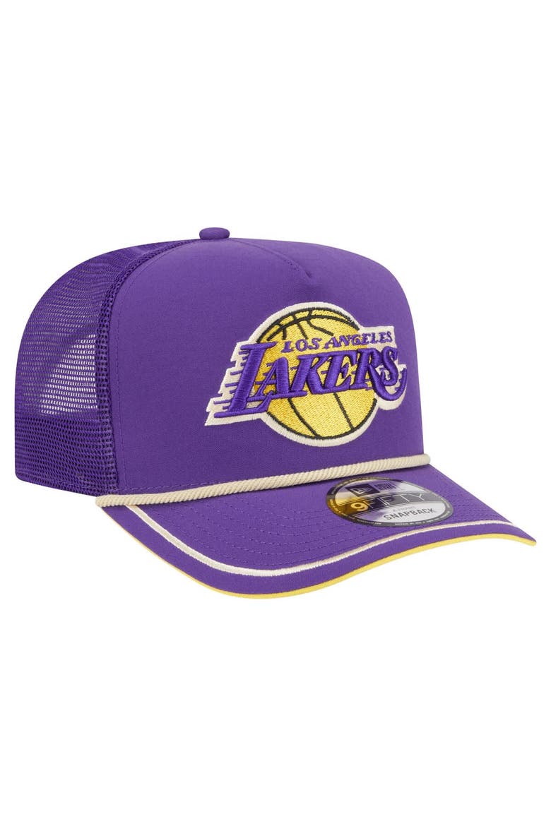 Men's New Era Purple Los Angeles Lakers Vintage Team Rope A-Frame 9FIFTY Snapback Hat, Alternate, color, Purple