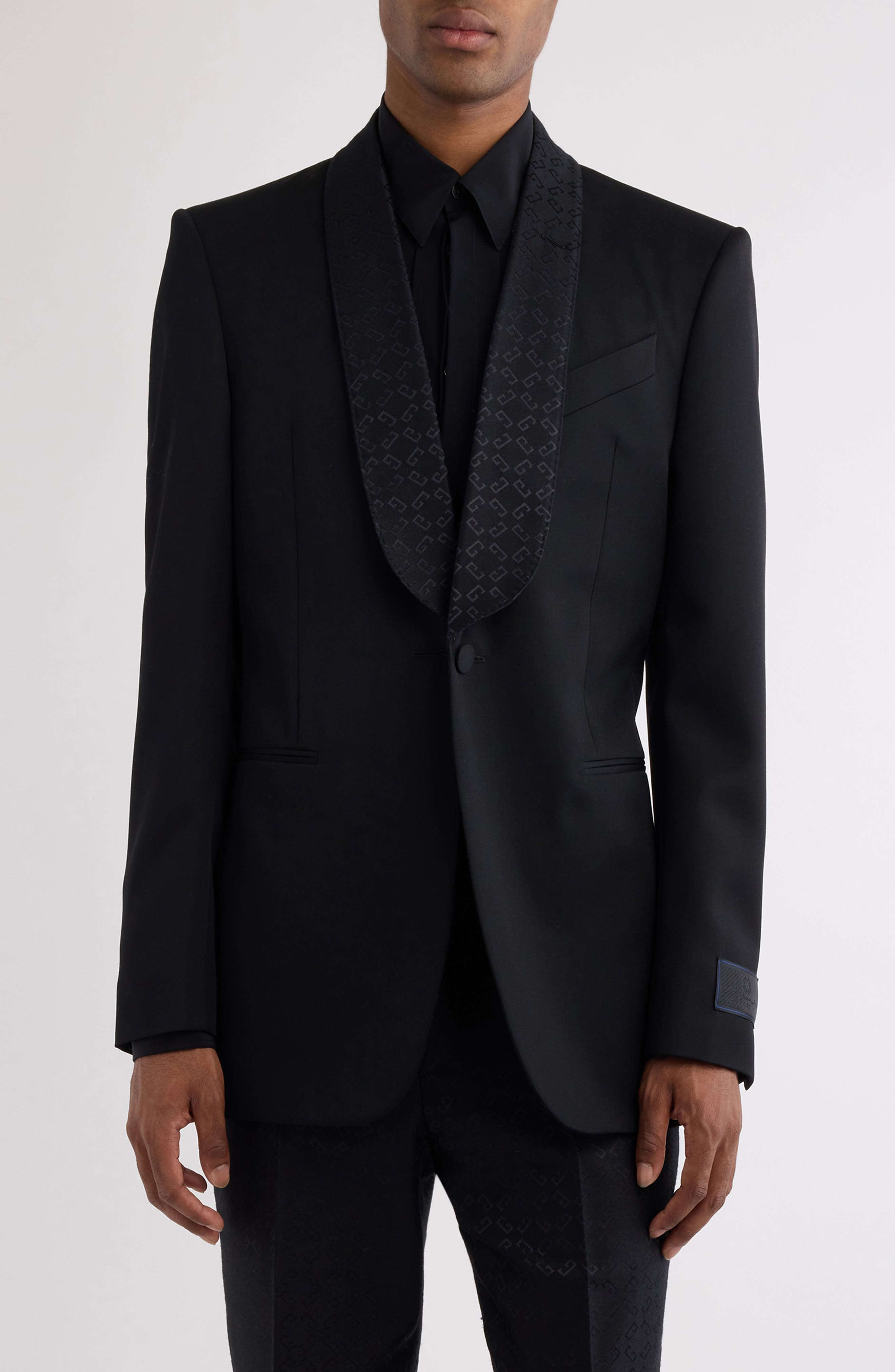 Givenchy Fitted Monogram Shawl Collar Wool Blazer