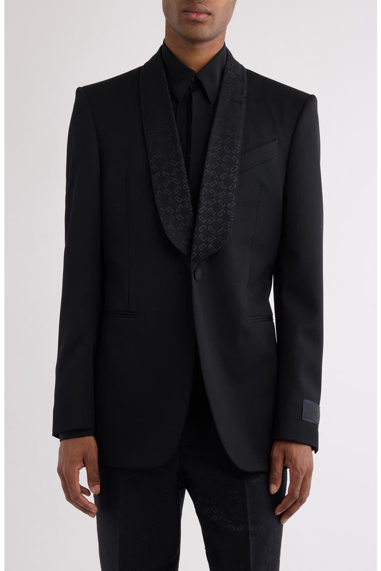 Fitted Monogram Shawl Collar Wool Blazer, Main, color, 001-BLACK