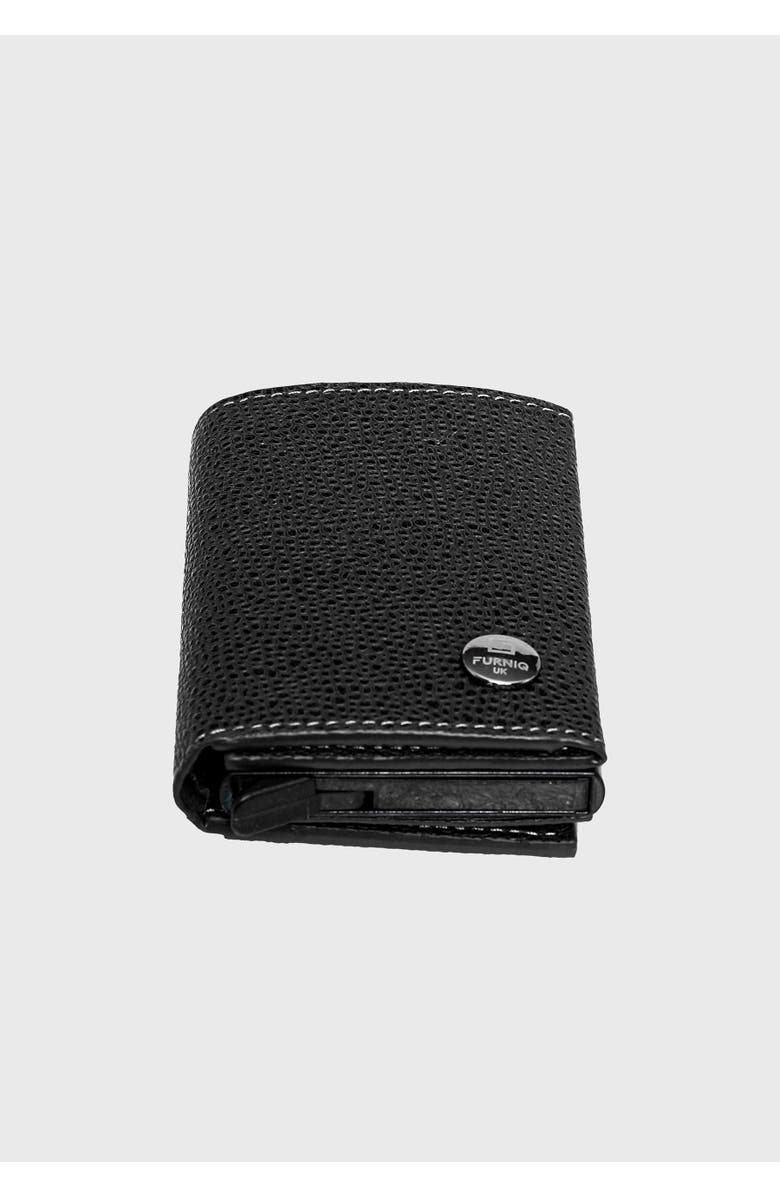 Furniq UK Genuine Leather Caviar Pattern Trifold Card Holder, Alternate, color, Black