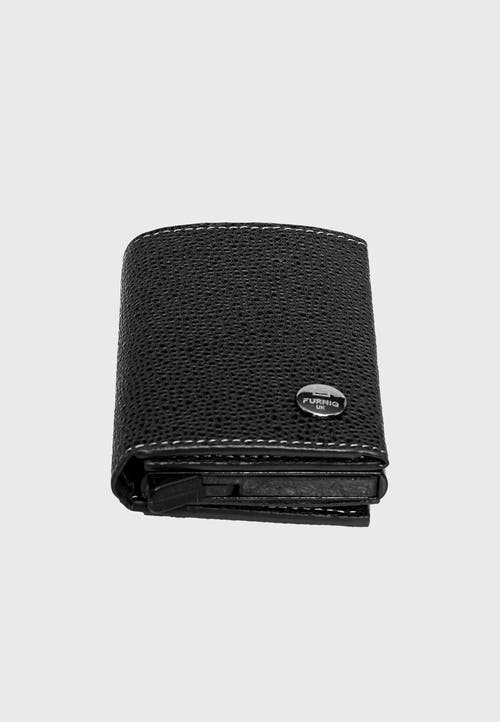 Furniq Uk Genuine Leather Caviar Pattern Trifold Card Holder In Black