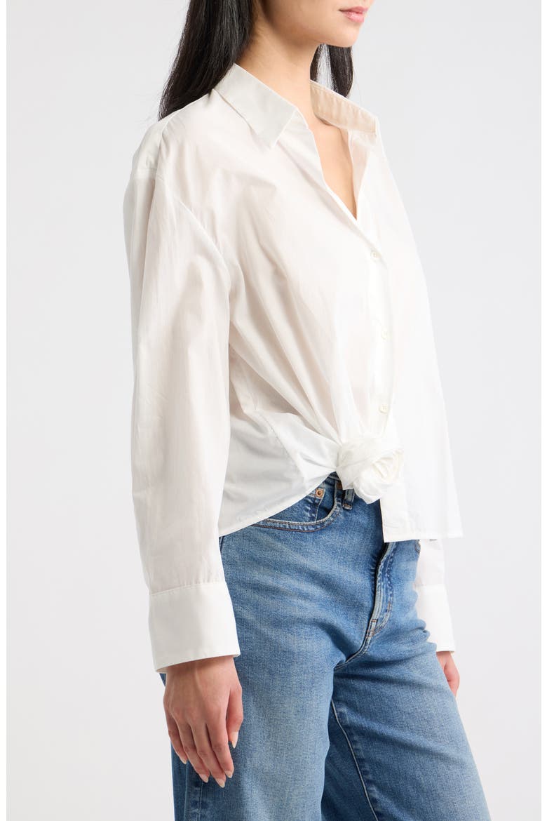 Knotted Hem Cotton Shirt, Alternate, color, WHITE