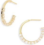 Argento Vivo Sterling Silver Half Pavé Cubic Zirconia Hoop Earrings