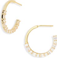 Argento Vivo Sterling Silver Half Pavé Cubic Zirconia Hoop Earrings