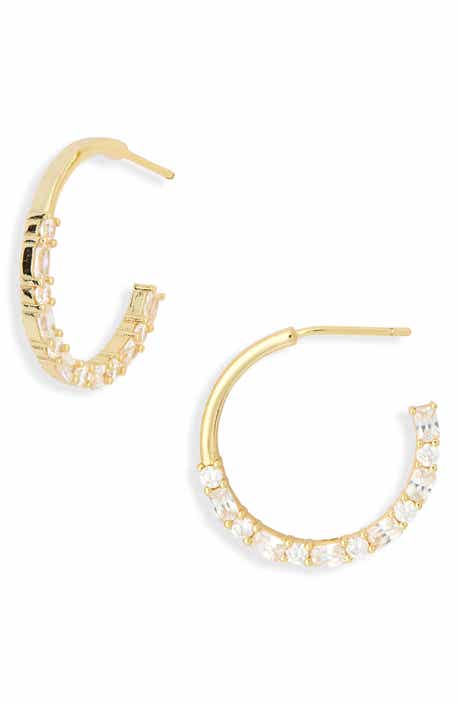 Argento Vivo Sterling Silver Half Pavé Cubic Zirconia Hoop Earrings