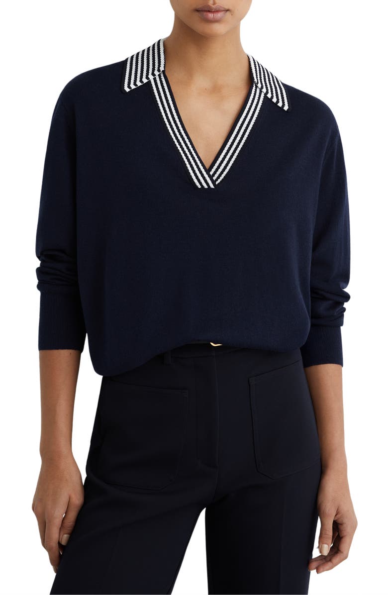 Reiss Nova Stripe Sweater, Main, color, Navy/ White
