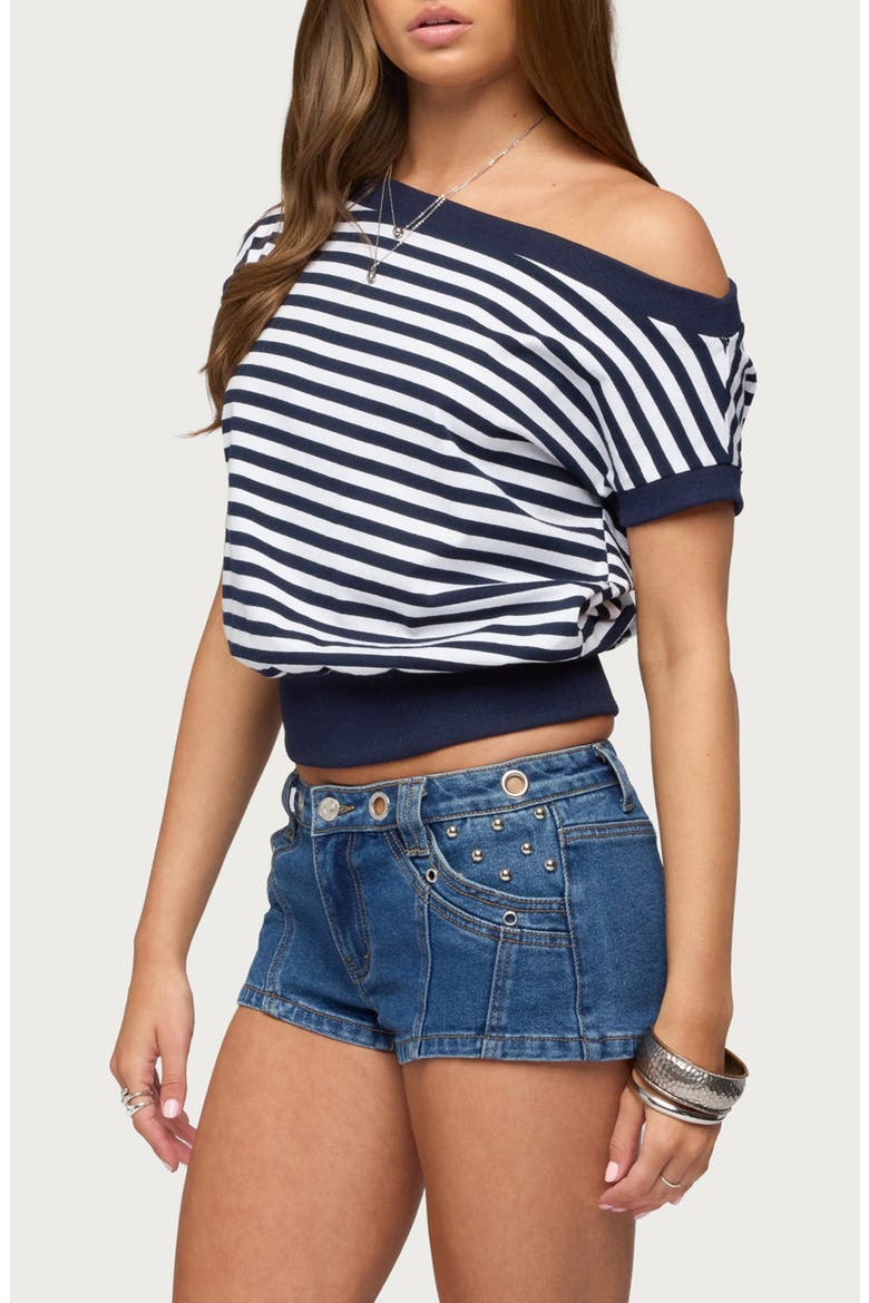 Philly Stripe One-Shoulder Top, Alternate, color, NAVY-AND-WHITE