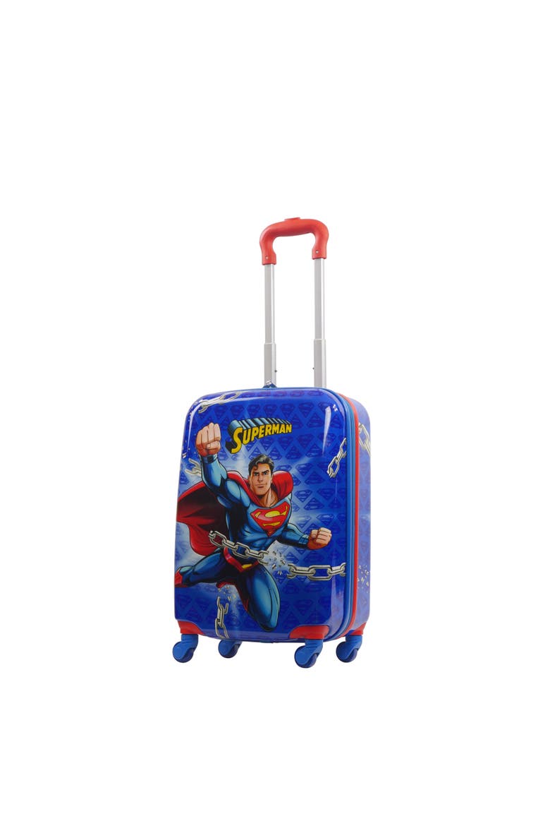 WB Superman kids 20.5" Hard side spinner carry-on luggage, Main, color, BLUE