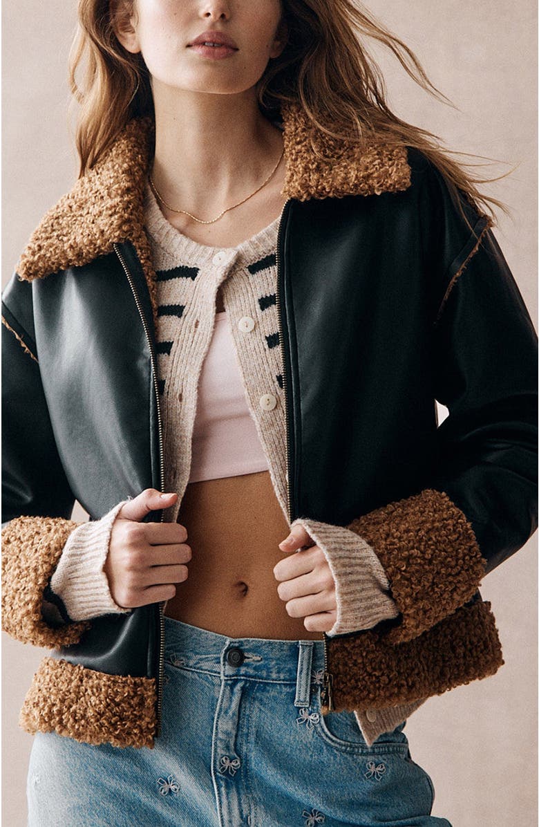 Cotton On Alfie Faux Leather Soft Fleece Jacket, Alternate, color, 