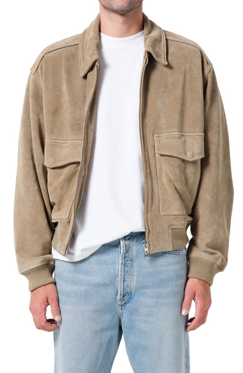 AGOLDE Emil Suede Bomber Jacket, Main, color, Arizona M Sand