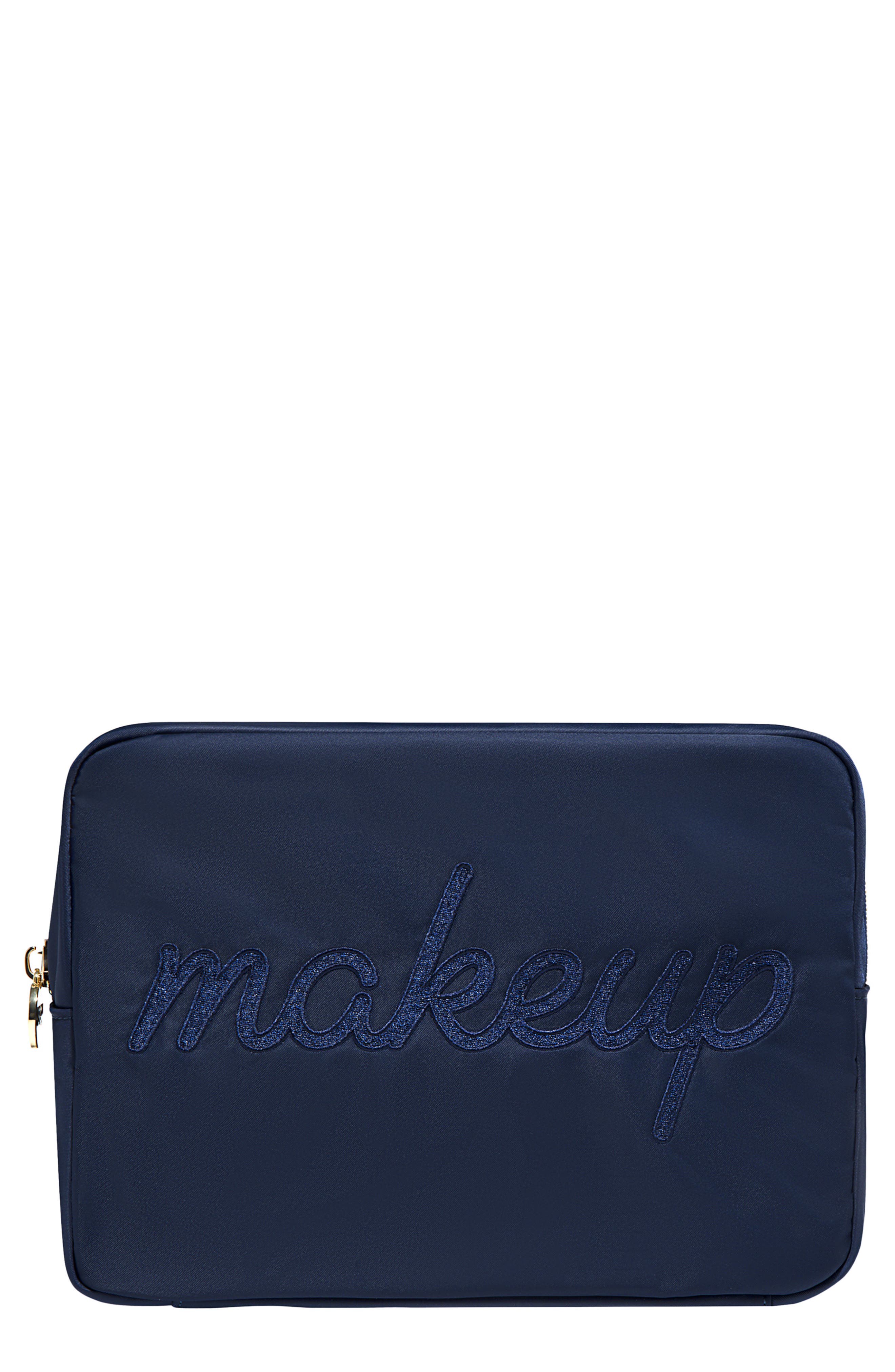 Makeup Embroidered Nylon Pouch, Main, color, SAPPHIRE