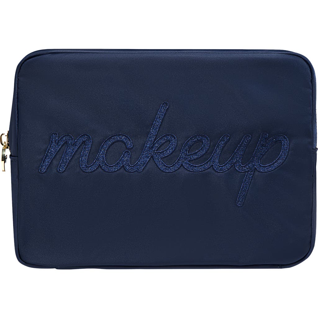 Stoney Clover Lane Makeup Embroidered Nylon Pouch In Blue