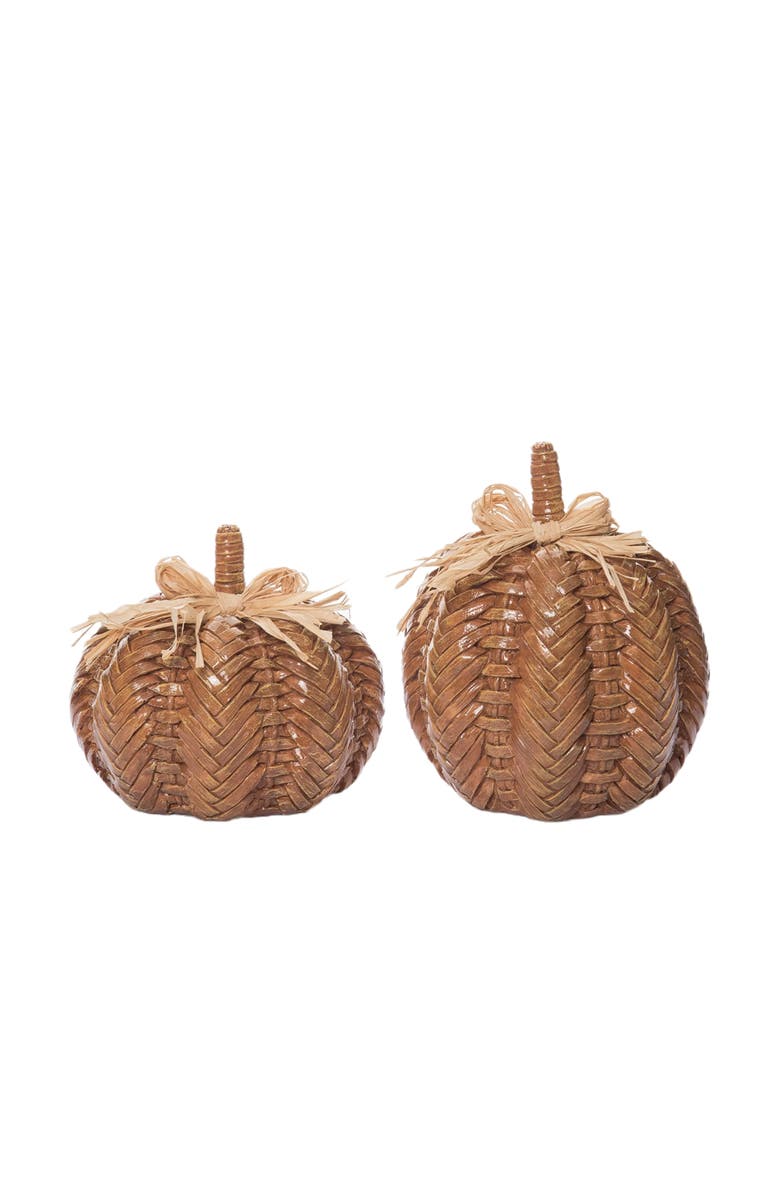 Transpac Orange Harvest Rattan Style Pumpkin Set of 2 Decorative Decor, Main, color, Orange