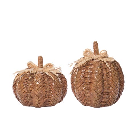 Orange Harvest Rattan Style Pumpkin Set of 2 Decorative Decor