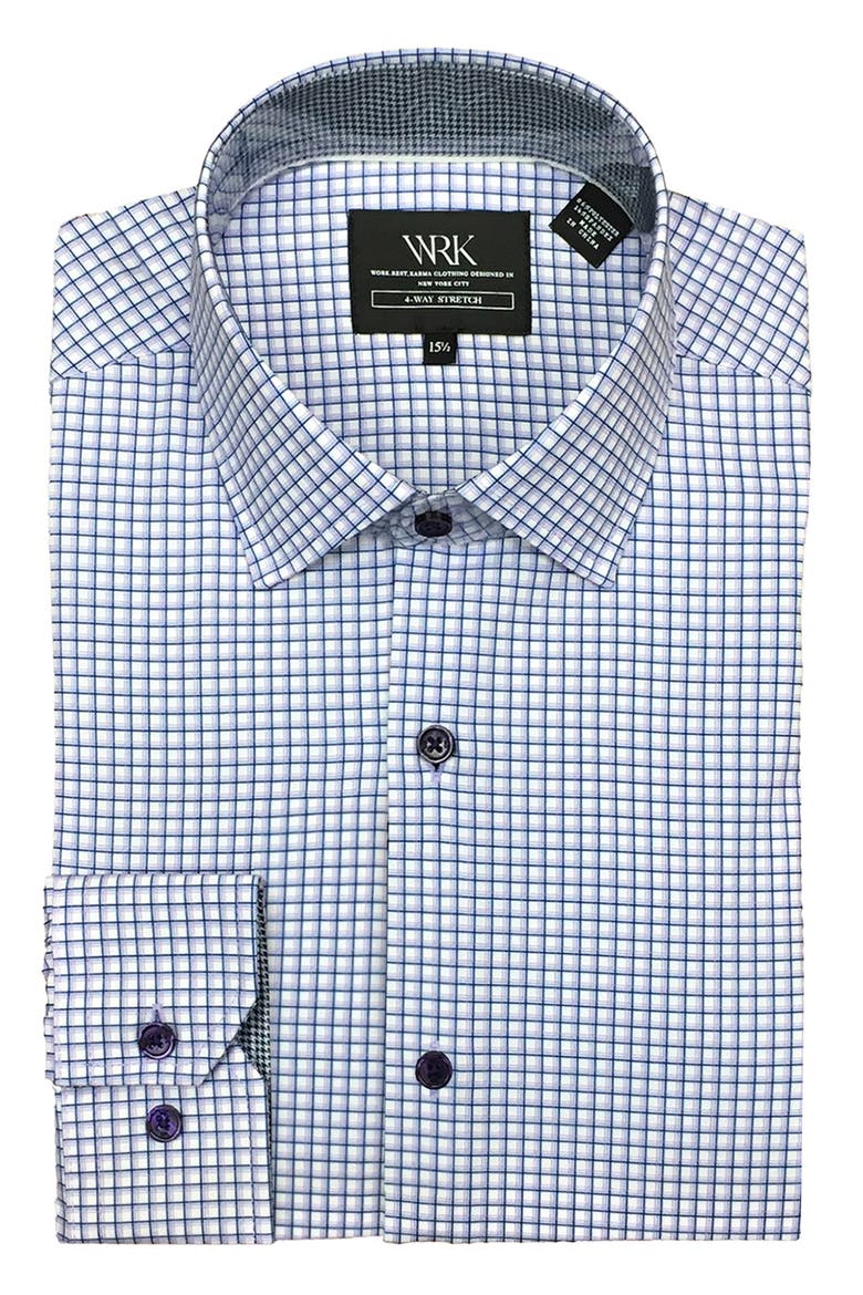 Trim Fit Check Performance Stretch Dress Shirt, Main, color, LILAC