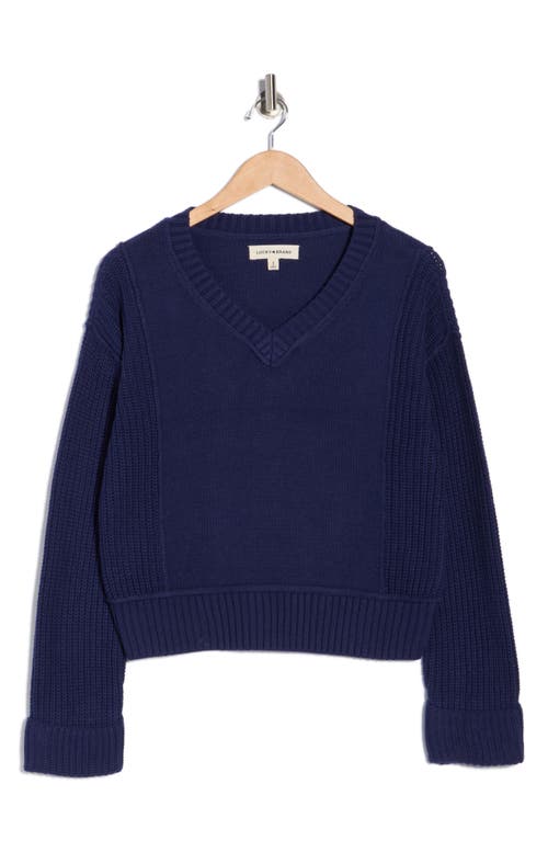 Lucky Brand Textured V-neck Sweater In Blue
