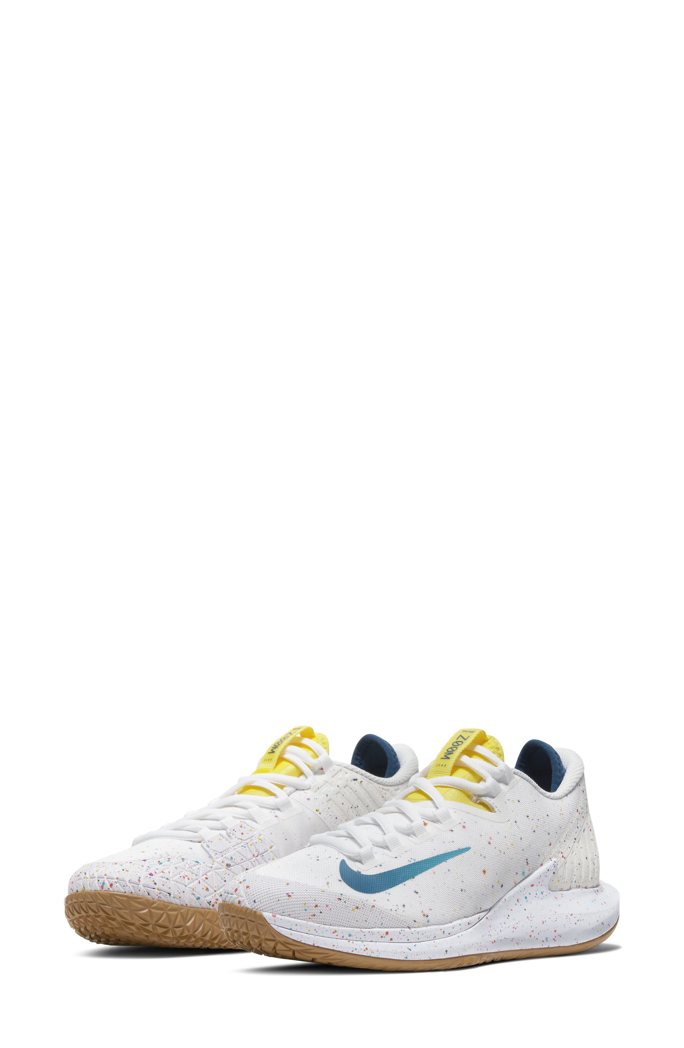 NikeCourt Air Zoom Zero Tennis Shoe, Main, color, WHITE/ AQUA/ YELLOW/ BLUE