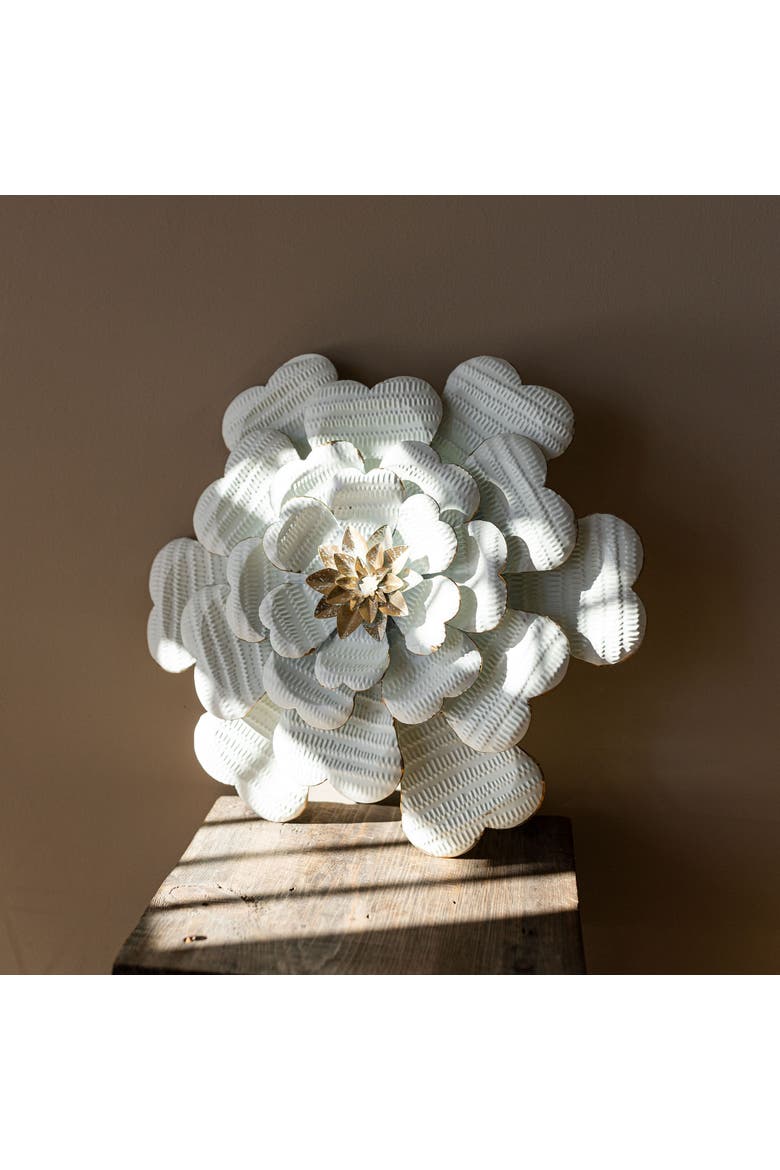 12.25 x 12.25 inch White Metal Layered Flower Wall Decor, Alternate, color, Beige