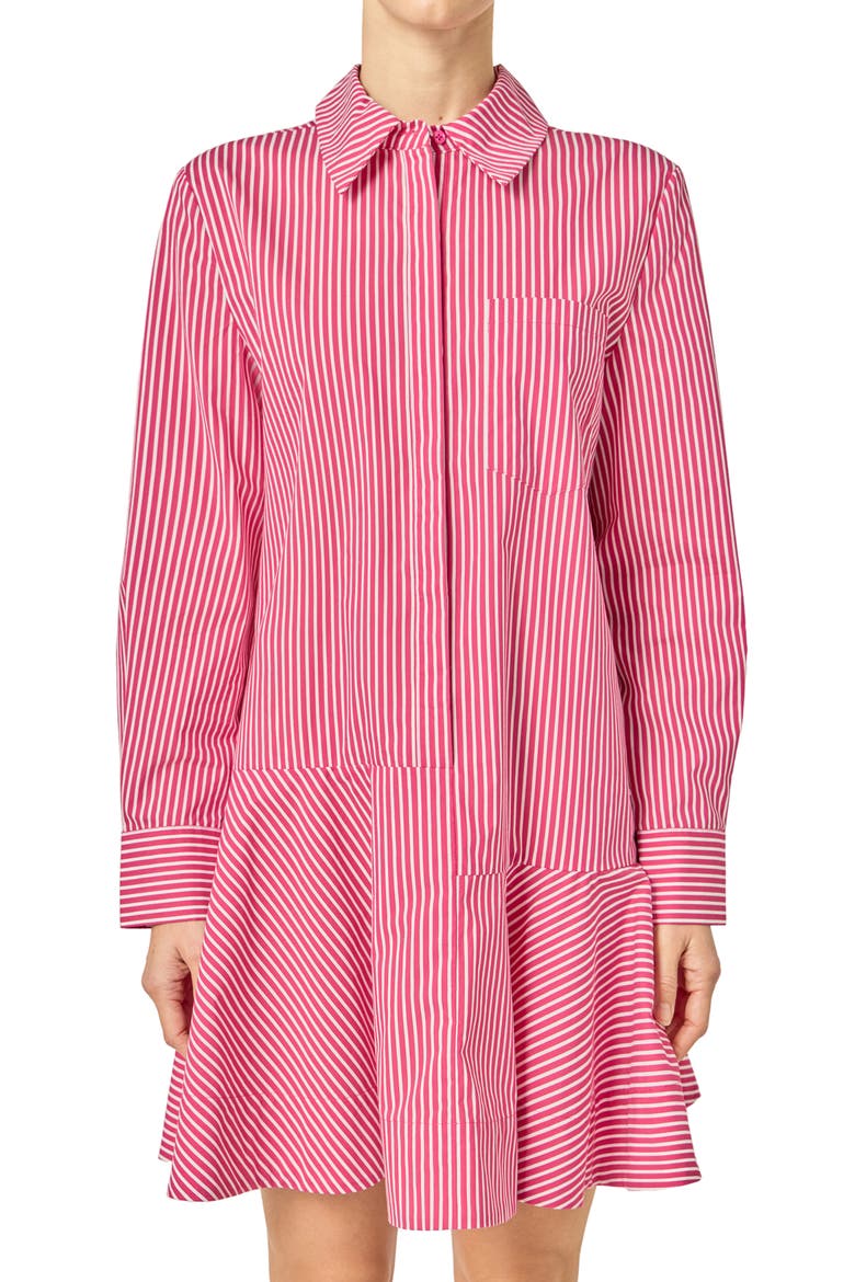 Stripe Ruffle Hem Long Sleeve Shirtdress, Alternate, color, BURGUNDY