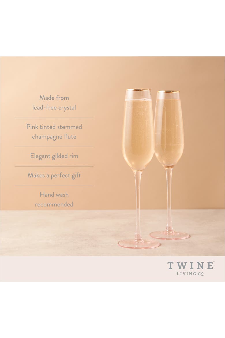 Rose Crystal Champagne Flutes Set of 2, Alternate, color, Pink
