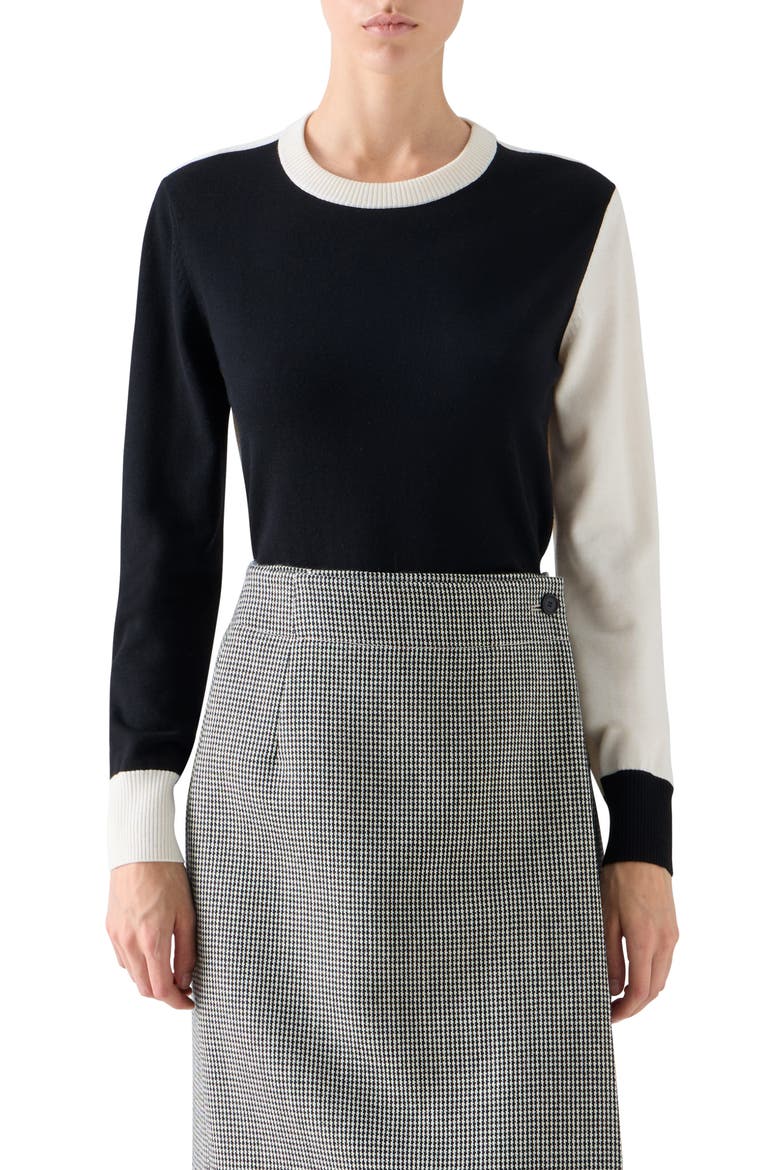 Colorblock Cool Virgin Wool Sweater, Main, color, BLACK-CREAM