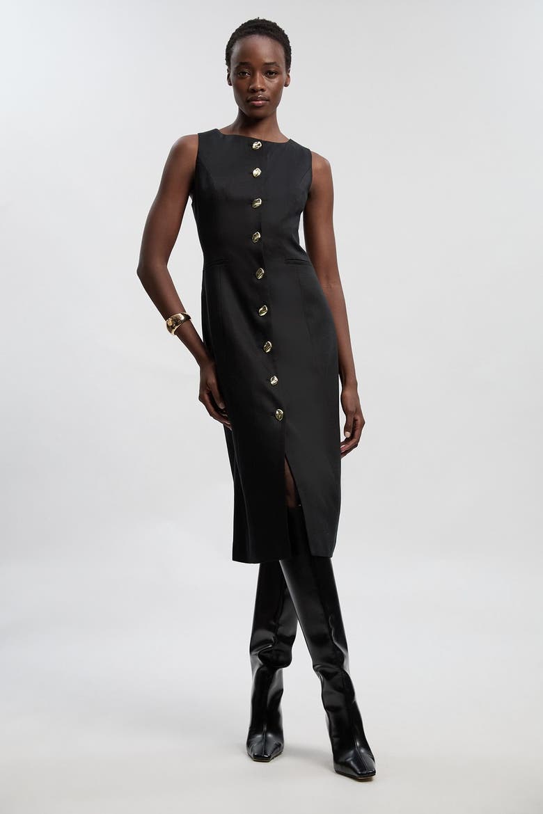 ankle length pencil dress The Deborah - Black Pleated Pencil Dress