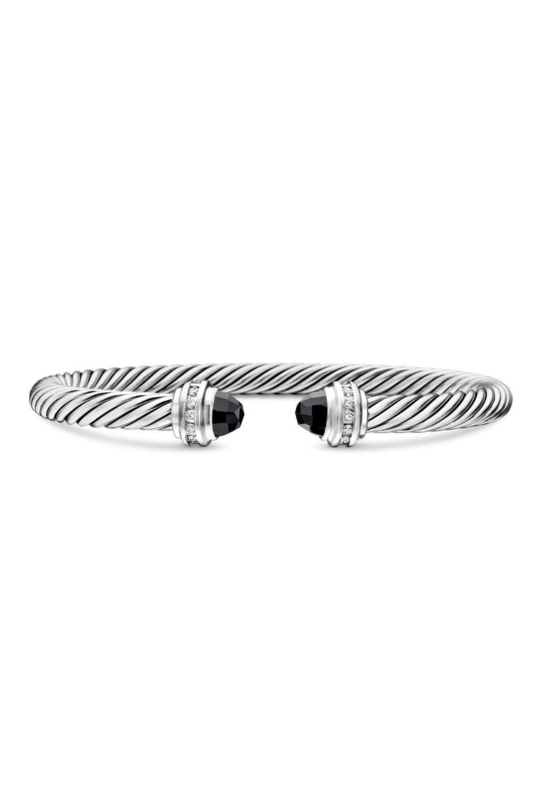 Classic Cable Bracelet in Sterling Silver with Semiprecious Stones & Diamonds, 5mm, Main, color, BLACK ONYX