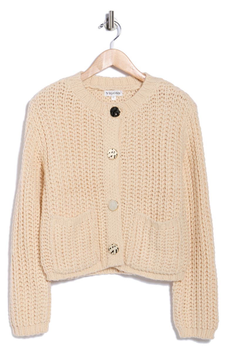 Vigoss Chunky Knit Cardigan, Alternate, color, Beige