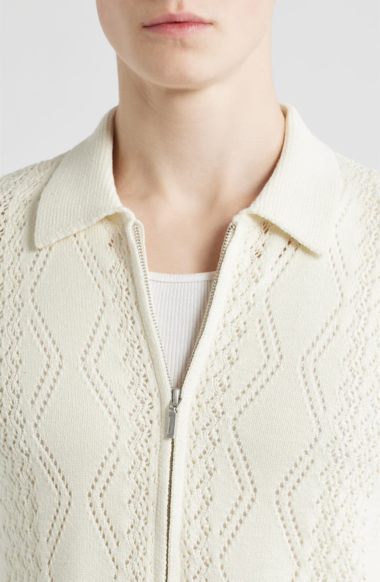 Open Edit Cotton Pointelle Zip Cardigan, Alternate, color, Ivory Egret