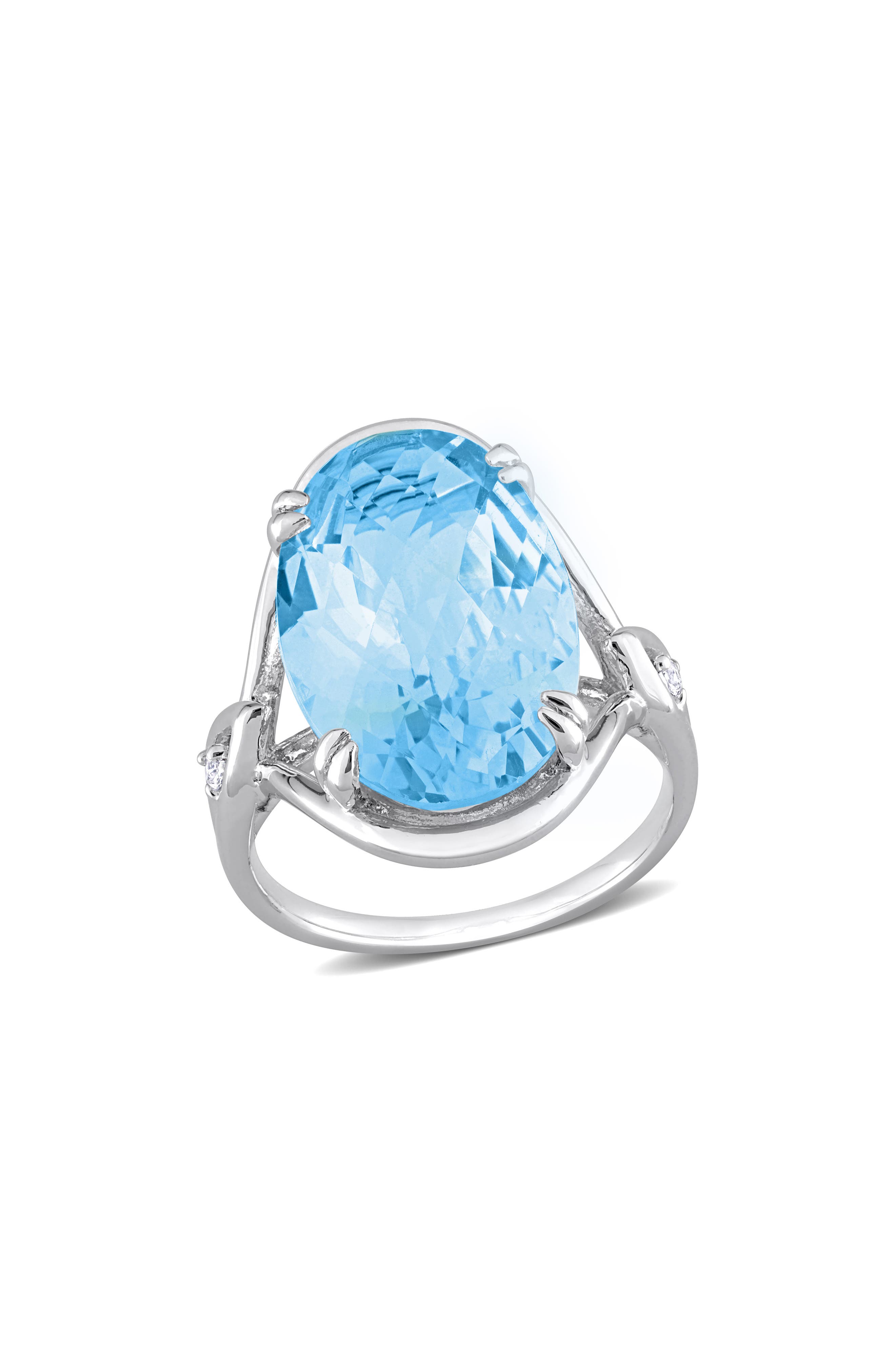 Oval Checkerboard Blue Topaz Ring