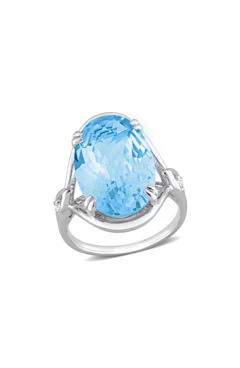Oval Checkerboard Blue Topaz Ring