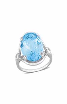 Oval Checkerboard Blue Topaz Ring